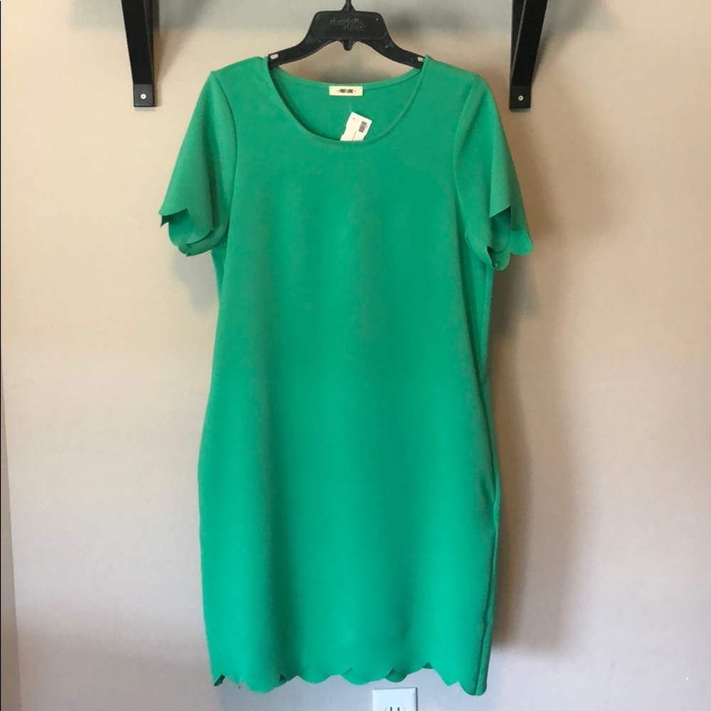 First Love scallop trim dress - Green